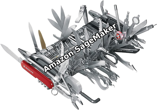 An over-engineered Wenger 16999 Swiss Army Knife Giant containing 87 tools is similar to Amazon SageMaker.
