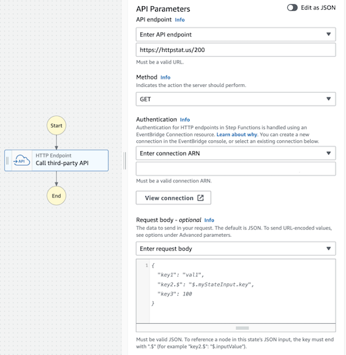 Step Functions HTTP step configuration