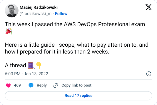 This week I passed the AWS DevOps Professional exam. Here is a little guide - scope, what to pay attention to, and how I prepared for it in less than 2 weeks.
