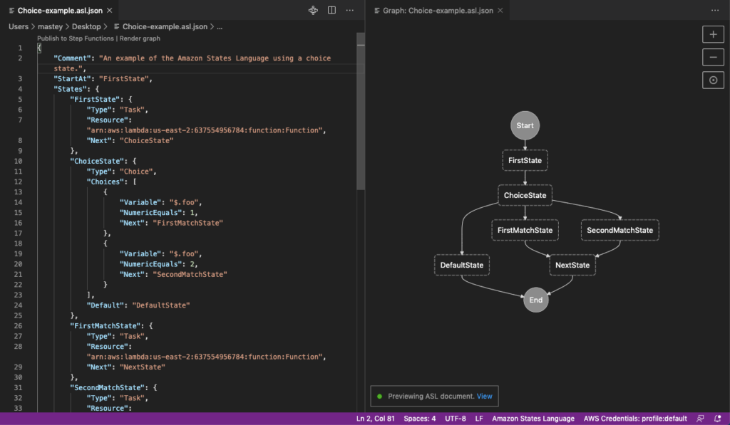 Step Function graph preview in VS Code